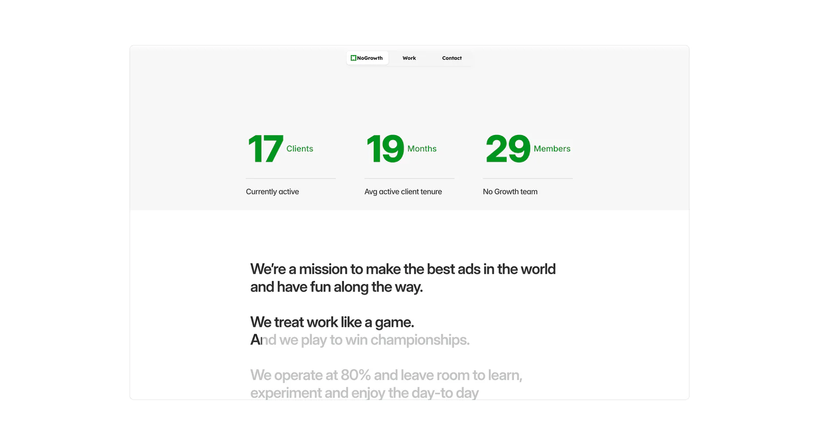 No Growth website work page